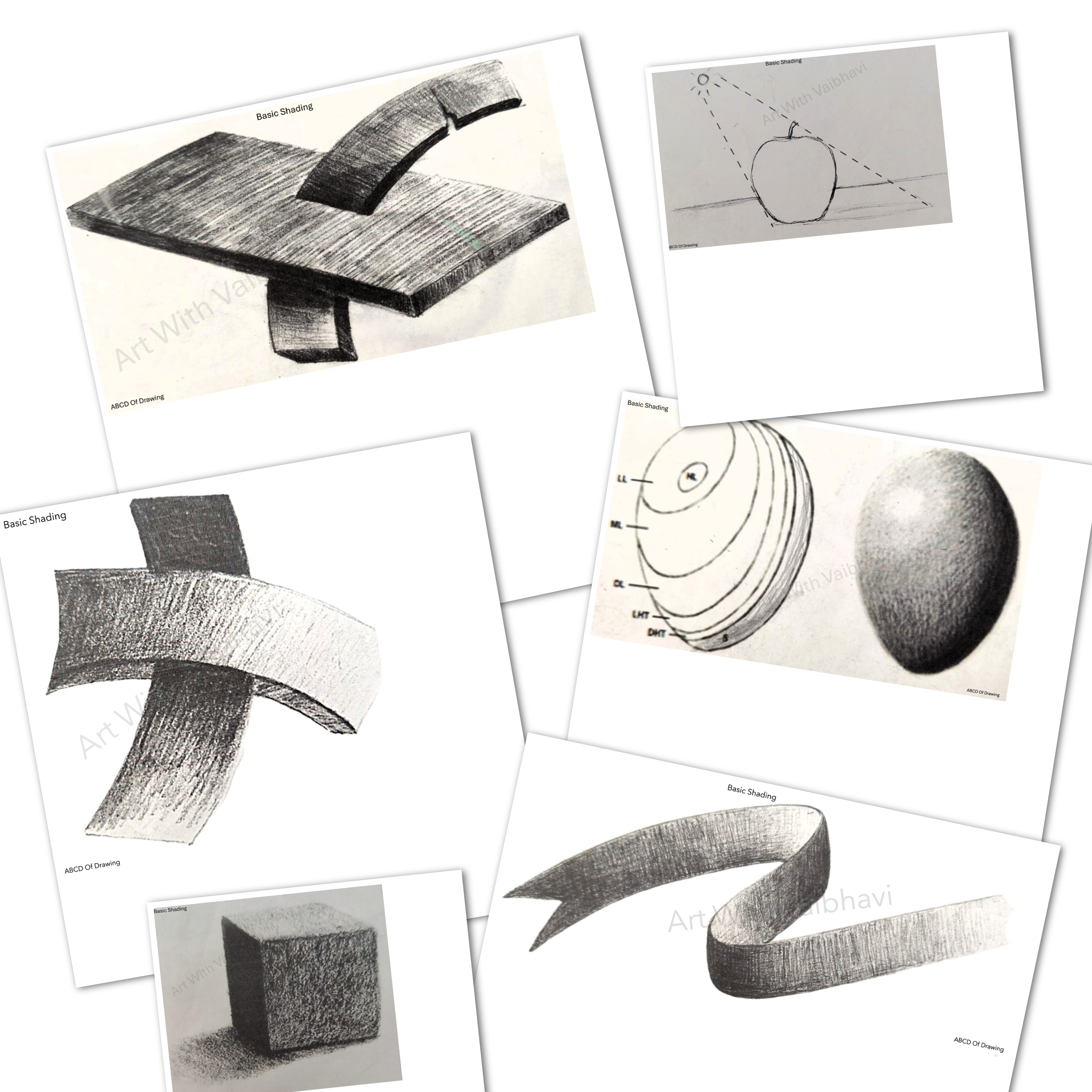 Basic B/W pencil shading reference images 